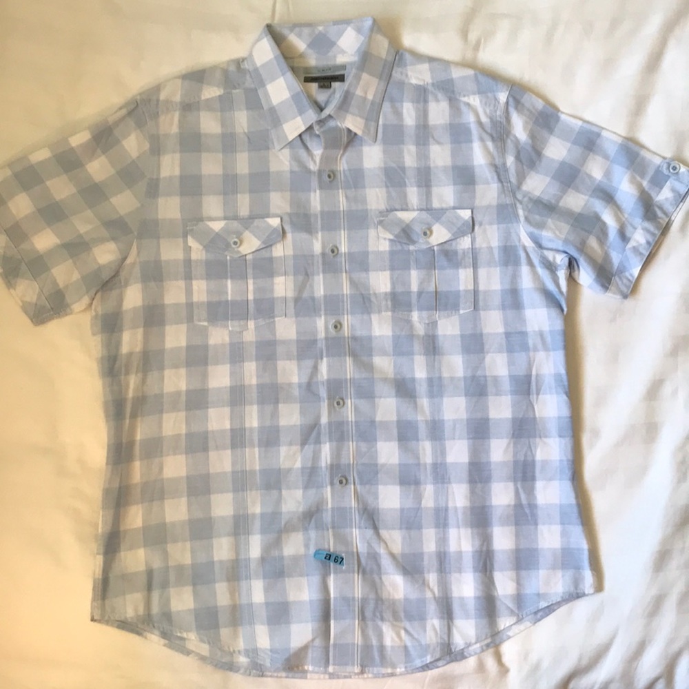 Johnston&Murphy slim fit white/light blue check short sleeve shirt